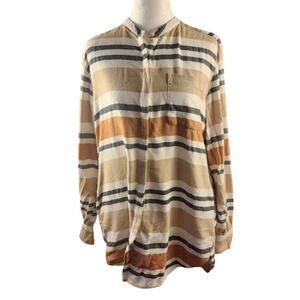 Land's End Flannel Multicolor Striped Oversize Button-Up Shirt Top Women's Med